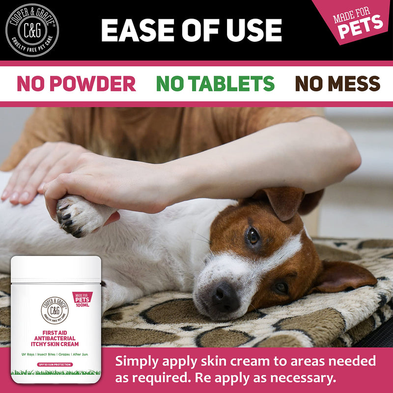 C&G Pets First Aid Antibacterial Itchy Skin Cream with SPF 50 | Natural Essential Oil | Maintains Cracked Itchy Skin | Lick Safe Non-Toxic Non-Irritant | Highly Absorbent Sun Cream for Dogs 100ml