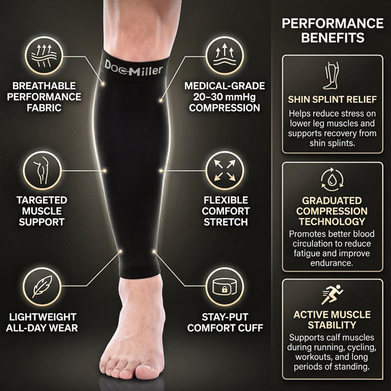 Doc Miller Calf Compression Sleeve for Petite Women & Men, 20-30mmHg, Footless Leg Sleeve Brace for Varicose Veins, Pregnancy, Running & Cycling, Knee-High, Shin Splints, Recovery, 1 Pair Large Beige - BeesActive Australia