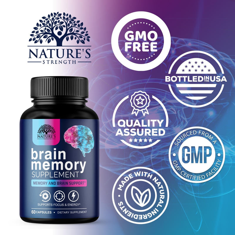 Brain Memory Supplement Pills - 3X Strength Nootropics for Concentration, Clarity & Focus Support - Brain Health Cognitive Vitamins with Bacopa, Phosphatidylserine & DMAE, Brain Booster - 60 Capsules 60 Count (Pack of 1)