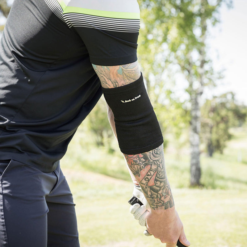 Back on Track 2-Way Stretch Black Elbow Brace - Enhanced Recovery & Support for Tennis, Golf, Training, Work and Daily Activities Medium