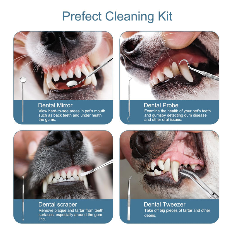 Upgraded Plaque Remover for Teeth, Electric Pet Teeth Cleaning Kit, USB Charging Dog Tooth Brushing Kit, 5 Modes, IPX6 Waterproof Pet Ultrasonic Toothbrush Cleaner for Dogs Cats (Blue) Blue