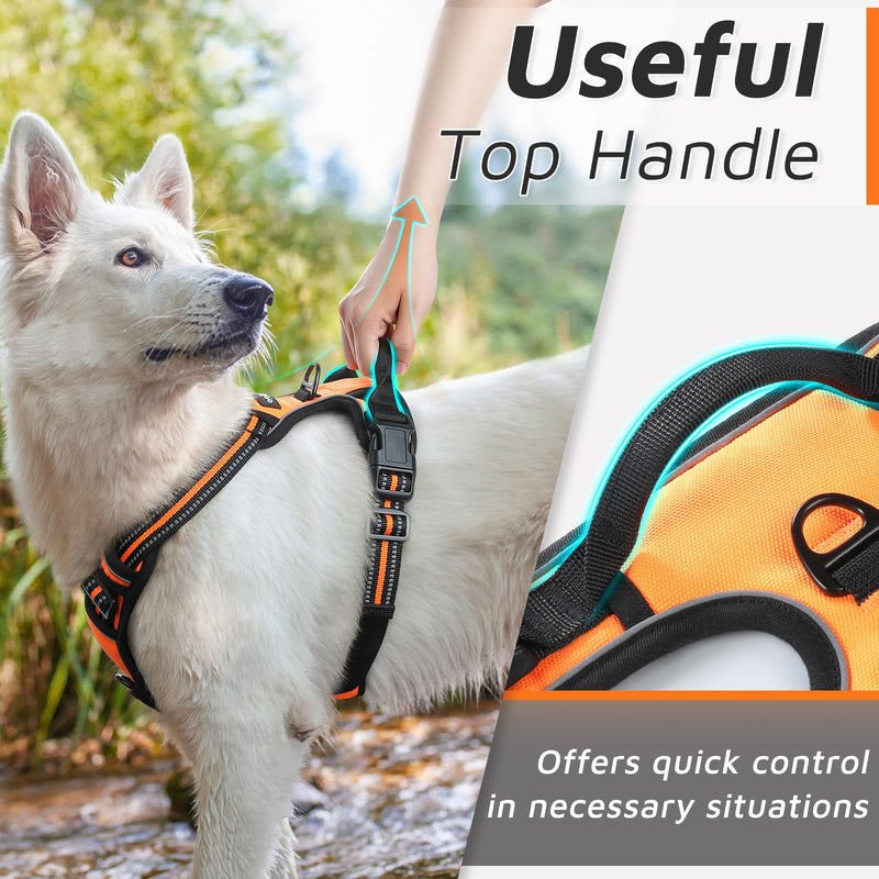 Eagloo Dog Harness for Large Dogs, No Pull Service Vest with Reflective Strips and Control Handle, Adjustable and Comfortable for Easy Walking, No Choke Pet Harness with 2 Metal Rings, Orange, L - BeesActive Australia