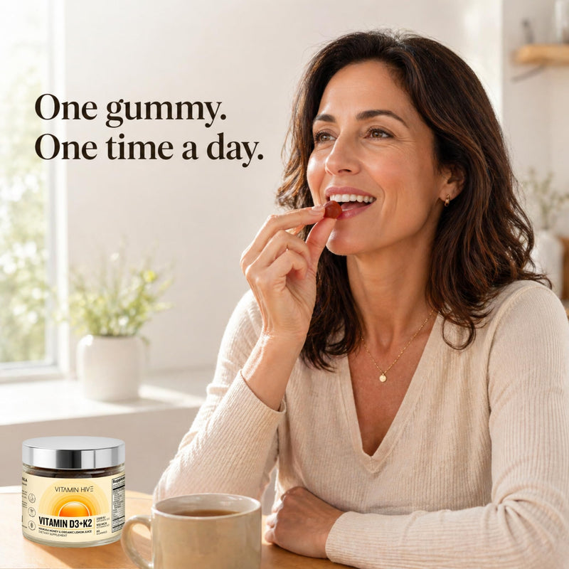 D3 K2 Gummies for Adults, Pharmacist-Formulated 2,500 IU Vitamin D3+ 100mcg K2 MK-7, Manuka Honey&Organic Lemon, Vegetarian Pectin, No Sugar Alcohols - Bone & Immune Support,60 Day Supply