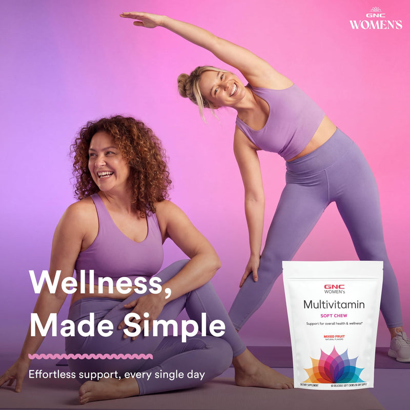 GNC Womens Multivitamin Soft Chew - Mixed Fruit | Supports Womens Overall Health, Enhanced Immune Absorption, Aids Healthy Mood, Supports Metabolism and Energy Production 60 Count (Pack of 1)