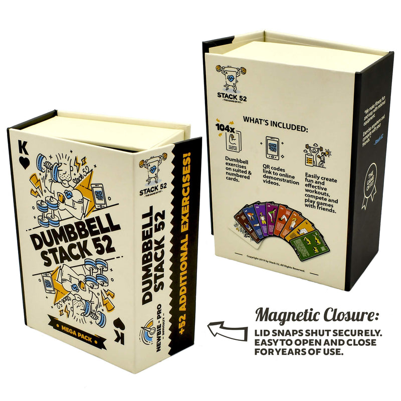 Stack 52 Dumbbell Exercise Cards. Workout Playing Card Game. Video Instructions Included. Perfect for Training with Adjustable Free Weight Sets and Home Gym Fitness. (2019 Mega Pack) 107 Card Mega Pack