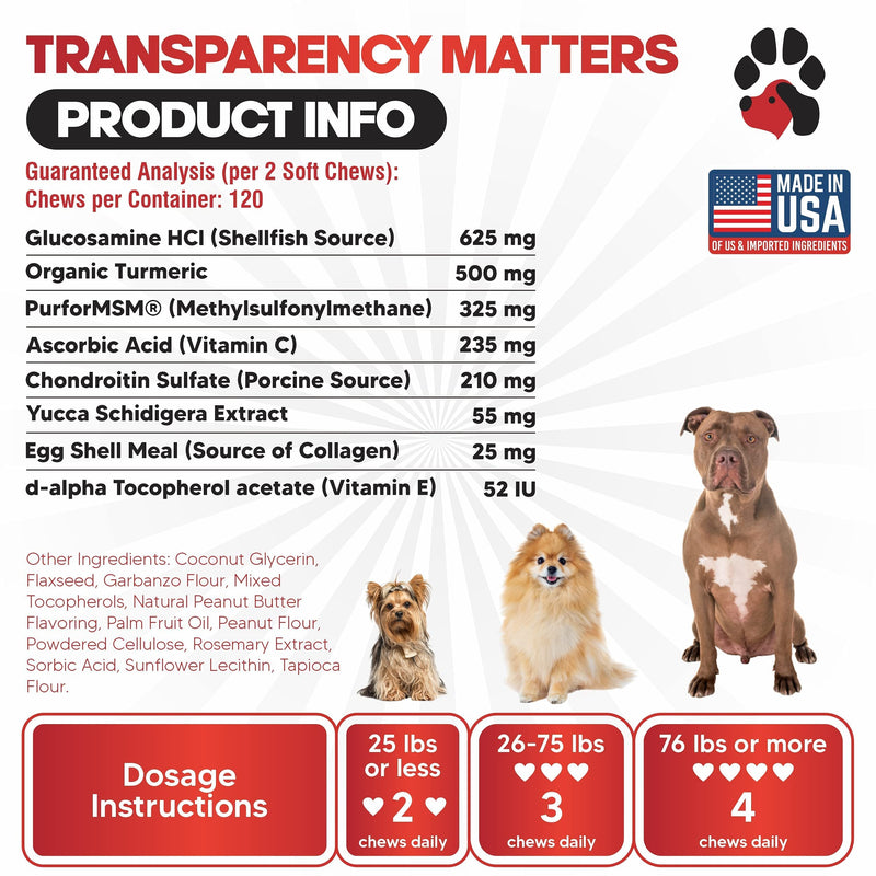 Glucosamine for Dogs Hip and Joint Supplement - Safe Joint Support for Dogs - Dog Joint Supplement with Glucosamine Chondroitin MSM Turmeric for Dogs - 120 Joint Care Chews for Dogs ActivTreats Peanut Butter - PawsPlanet Australia