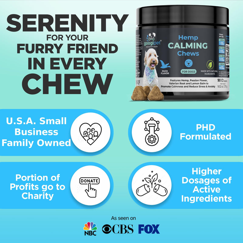 Googipet Daily Hemp Calming Chews for Dogs - Separation Anxiety Relief for Dogs, Non-Drowsy Dog Calming Chews Dog Anxiety Relief Treats with Valerian Root, & Hemp
