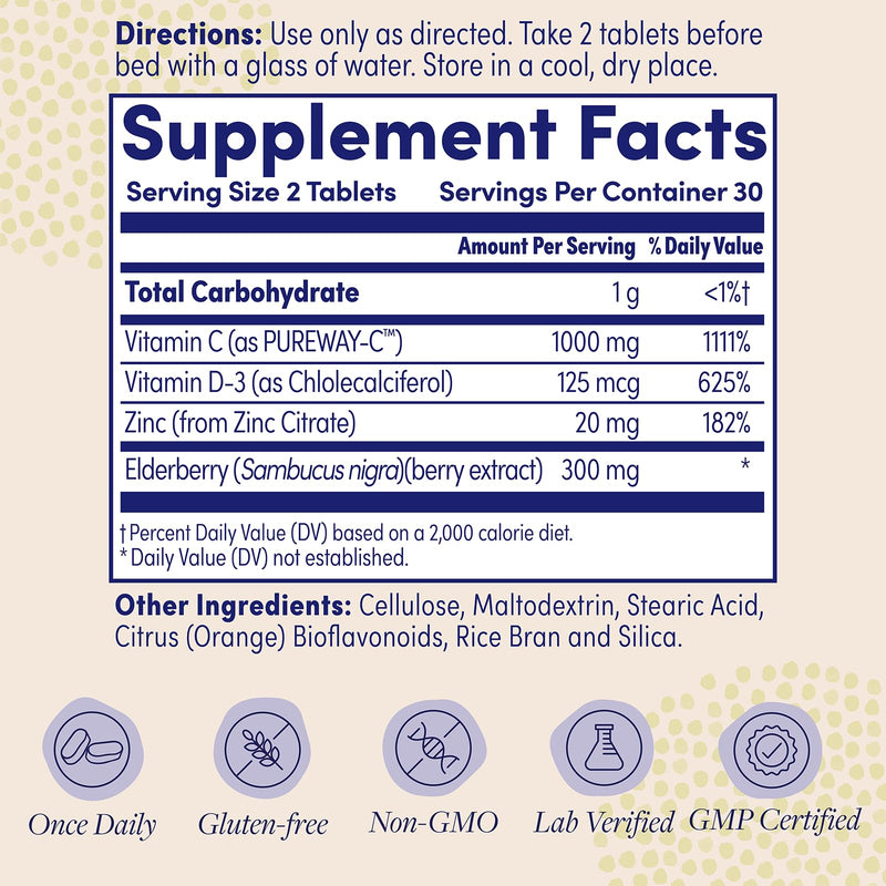 Zand Immunity Super C+ with Elderberry, All Day Immune Support, 1000mg PureWay-C Vitamin C Plus Zinc & Vitamin D-3, Enhanced Absorption, 60 Tablets, 30 Servings Daytime