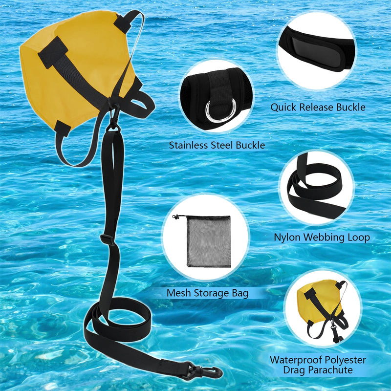 Adjustable Swim Parachute Belt - Resistance Training Stationary Swimming Belts Set for Swimmers Build Speed & Endurance for Pool, Ocean Water Yellow