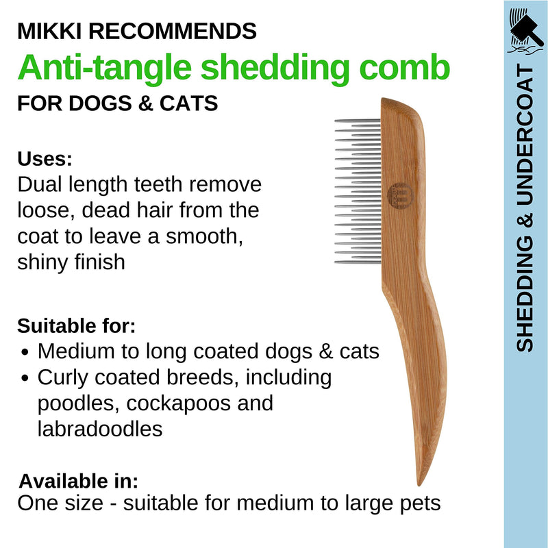 Mikki 6280024 bamboo fur detangler for shedding, suitable for all fur lengths, for dogs and cats, made from sustainable bamboo, 48 g, brown - BeesActive Australia