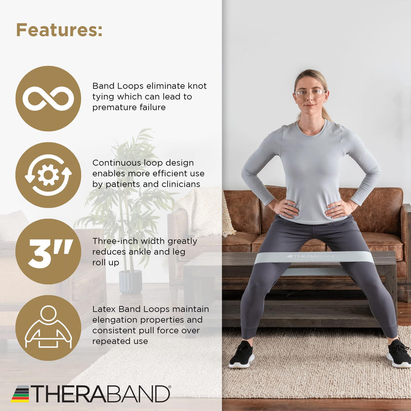 THERABAND Professional Resistance Band Loops Durable Resistance for Strength and Flexibility Exercises, Pilates, Yoga, Stretching, and Physical Therapy, 18" Continuous Loops (Black, Silver, Gold) Set of 3 – Advanced Levels 18"
