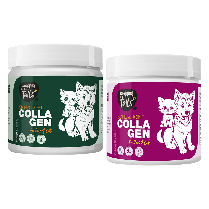 Wagging Tails Collagen Peptide Topper Powder | Skin & Coat + Bone & Joint - 7.05 oz Each | for Dogs & Cats of All Breeds | Easy to Digest | No Added Flavour