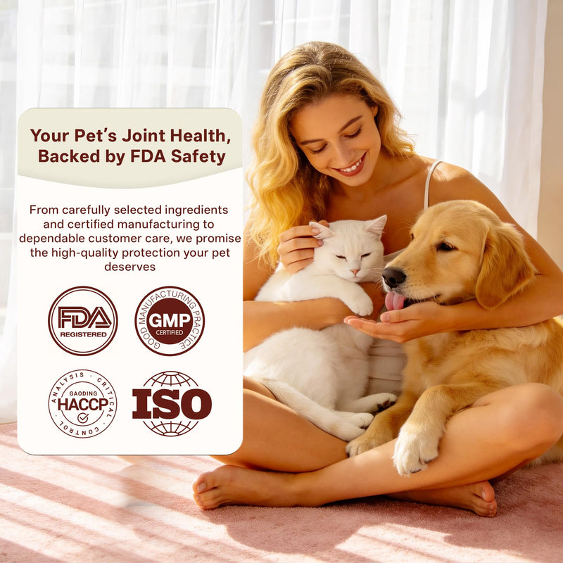 Joint Supplement for Dogs & Cats, Chondroitin Sulfate & Calcium Carbonate, Supports Hip, Joint & Bone Health, Chelated Trace Minerals for Skin & Coat, Meat Formula for All Breeds, 140 Chewable Tablets