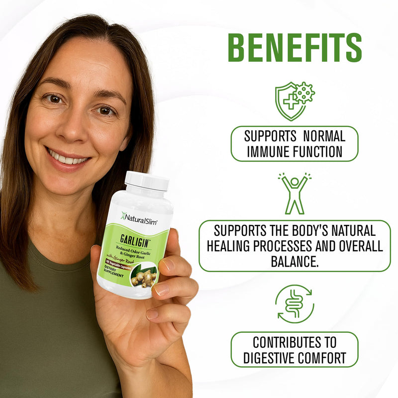 NaturalSlim Garligin Odorless Garlic Supplement with Ginger for Immune Support, Metabolism Booster, Supports Natural Body Balance & Improves Digestion - 100 Capsules - BeesActive Australia