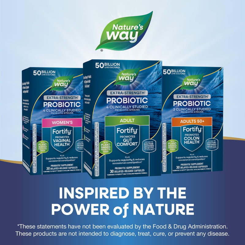 Nature's Way Extra Strength(1) Fortify Probiotic,Probiotics for Digestive Health,Prebiotics,50 Billion Live Cultures,Digestive & Immune Health Support*,30 Capsules,(Pack of 2) 30 Count (Pack of 2)