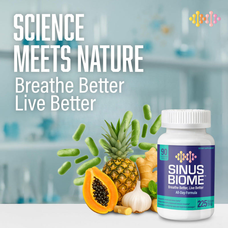 NANOWELL Sinus Biome All-Day Formula Dietary Supplement, 90 Vegetarian Capsules, 225 Billion TFU for Nasal, Sinus, Respiratory Support