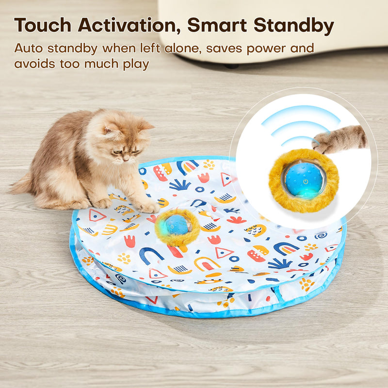 Potaroma Interactive Cat Toys, Fast Rolling Ball in Play Mat, Automatic Motion Activated Moving Ball Hide and Seek Game for Indoor Exercise Kicker, 28 Inch Play Mat - BeesActive Australia