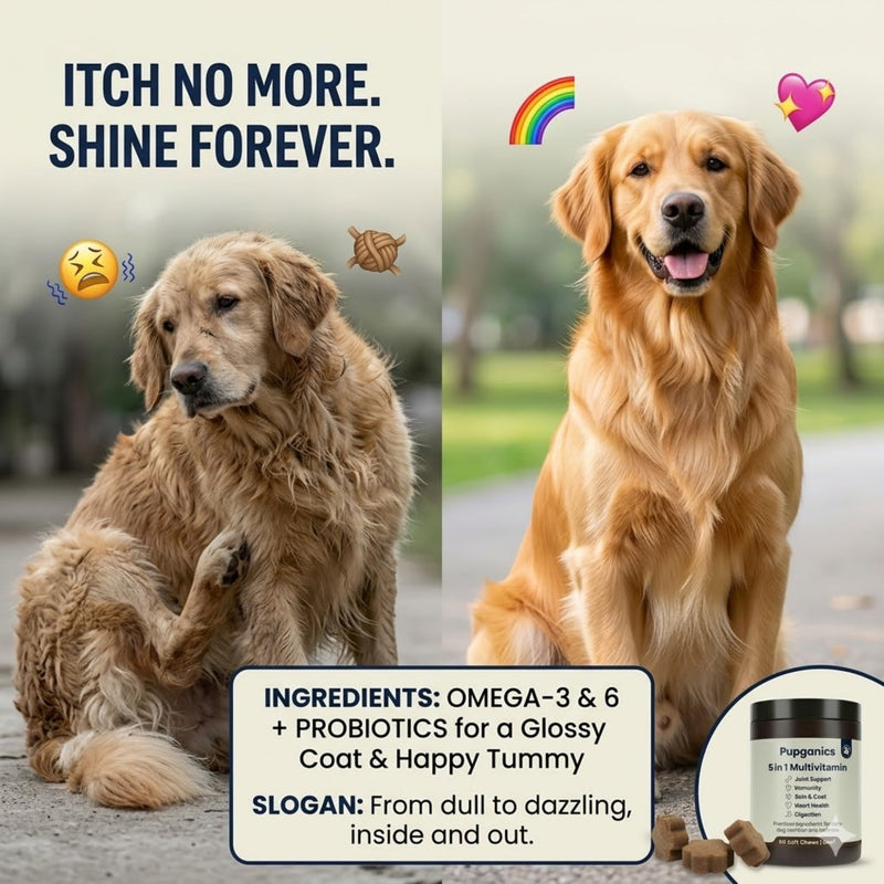 Pupganics Multivitamin Daily Soft Chews for Dogs, 5 in 1 multivitamin for Hip & Joint, Heart Health, Skin & Coat, Digestion & Immune Support, with Probiotics, Glucosamine, Vitamin A/D3/E (Beef) Beef