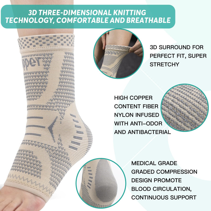 INDEEMAX Copper Infused Ankle Brace for Sprained Ankle, Ankle Compression Sleeve Ankle Support for Women & Men, Achilles Tendonitis Brace, Skin Silver, L