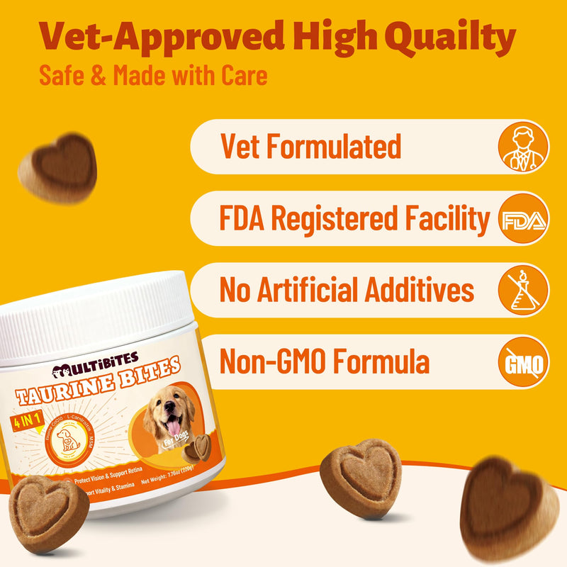 20% Taurine for Dogs with CoQ10, Vitamins & L-Carnitine - Vet-Formulated Taurine Supplement for Dogs for Heart Health & Vitality, Fish Oil Added for Skin & Coat, 7.76oz