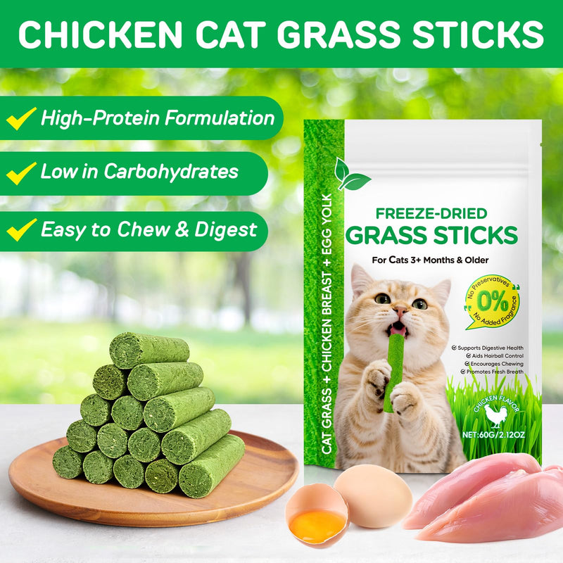 60g Cat Grass Teething Stick for Cat, Freezed Dried Cat Grass Treats Snacks for Cats, Edible Cat Chew Toys for Teeth Cleaning