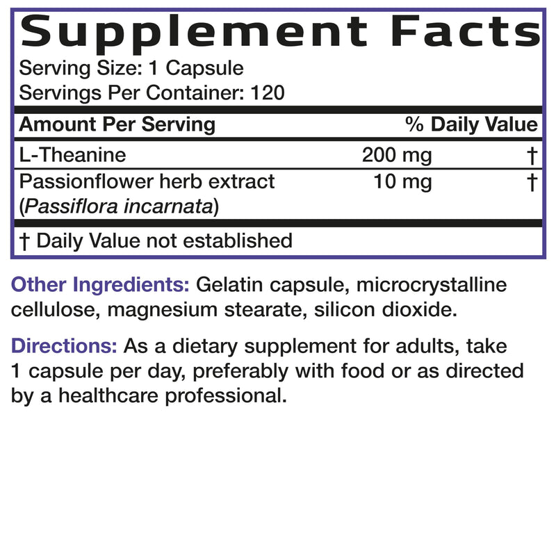 Bronson L-Theanine 200 mg with Passion Flower, Stress Support, 120 Capsules | Promotes Relaxation Without Drowsiness, Supports Healthy Mood, Non-GMO, Gluten-Free & Soy-Free 120 Count (Pack of 1)