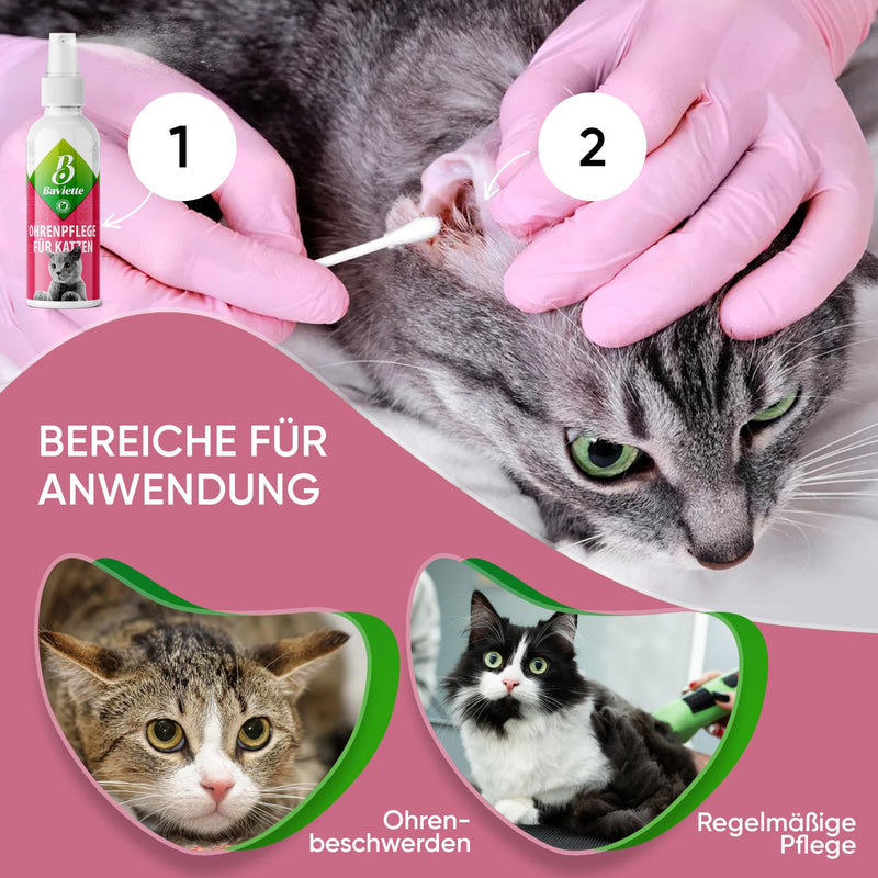 Baviette Cat Care – 100 ml Natural Ear Cleaner for Cats – Care Spray with Microorganisms, Probiotic-Inspired – For Outer Ear Care – Odourless, Alcohol-Free & pH-Neutral