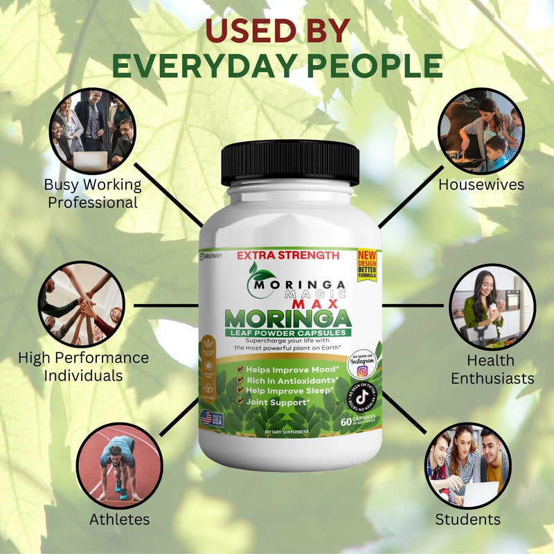 Moringa Magic Max Extra Strength Capsules, 800mg, 60 Veggie Capsules, Gluten Free, Sugar Free, Non-GMO, Made in USA (1) 1