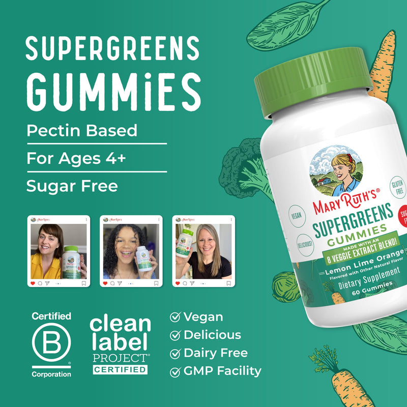 MaryRuth's Super Greens, Naturally-Occurring Quercetin, Spirulina, 60 Count | Naturally-Occurring Quercetin, Spirulina, Broccoli Root, Kale Leaf, Sugar Free, 2g Fiber, Vegan