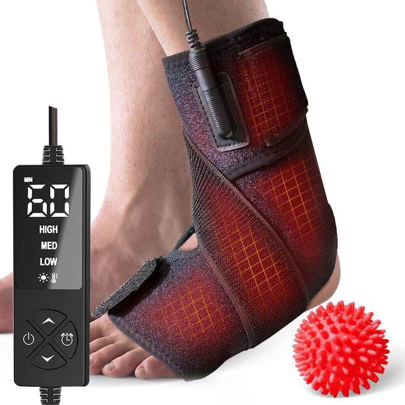 sticro Ankle Heating Pad for Achilles Tendonitis and Plantar Fasciitis Relief, Heated Ankle Brace Foot Heating Pad Wrap with Massage Ball for Sprained Ankle, Arthritis Foot Heel Pain Relief (Black) Black