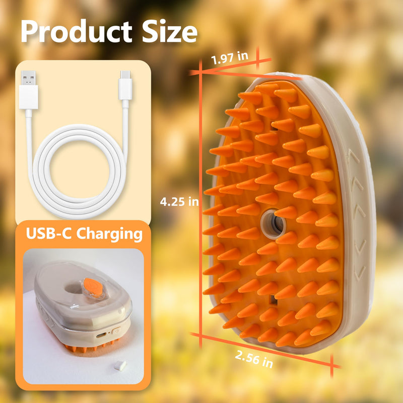 Cat Steam Brush, 4 in 1 Steam Brush for Cats, Pet Hair Steamy Brushes for Massaging and Cleaning Shedding Pets, Rechargeable Cat Brush with Steam for Long & Short Haired Cats and Dogs (orange) - BeesActive Australia