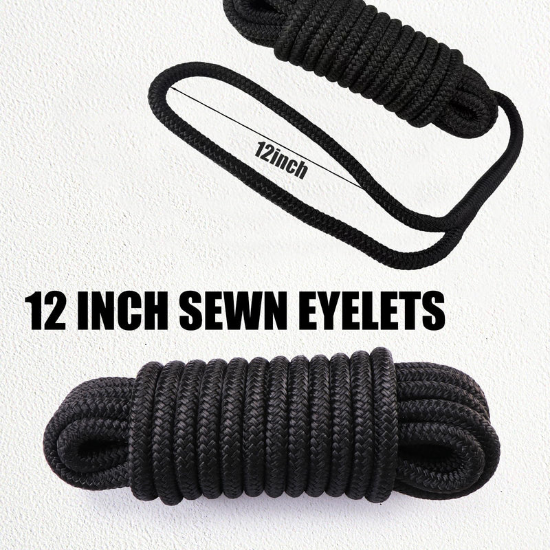 Dock Lines Boat Rope, Double Braided,1/2 inch Diameter, 15 Feet Long, with 12 inch Splicing Eyelets, for Mooring Small to Medium Sized Boats up to 35 Feet. (Black, 1/2" x 15', 2 Pack) 1/2" x 15'（2 Pack） Black