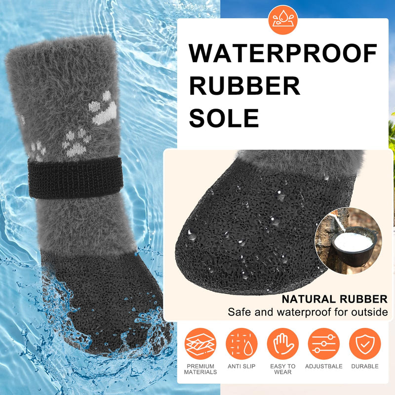 BEAUTYZOO Dog Boots Dog Snow Boots for Winter, Fleece Warm Dog Booties & Paw Protectors, Waterproof Dog Socks to Prevent Licking for Hardwood Floor Anti-Slip Small Medium Large Senior Dogs Shoes,Grey Grey XL(2.36"W | Pack of 4) - BeesActive Australia