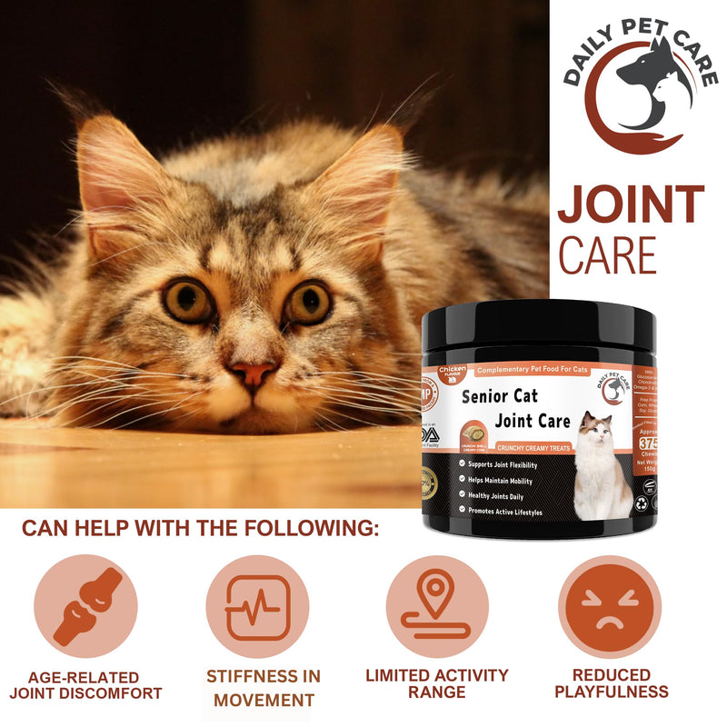 Senior Cat Joint Support Chews UK - Glucosamine, Chondroitin & Omega-3 for Mobility - with Green Lipped Mussel, MSM for Joint Pain Relief in Older Cats - Crunchy & Creamy Cat Treats