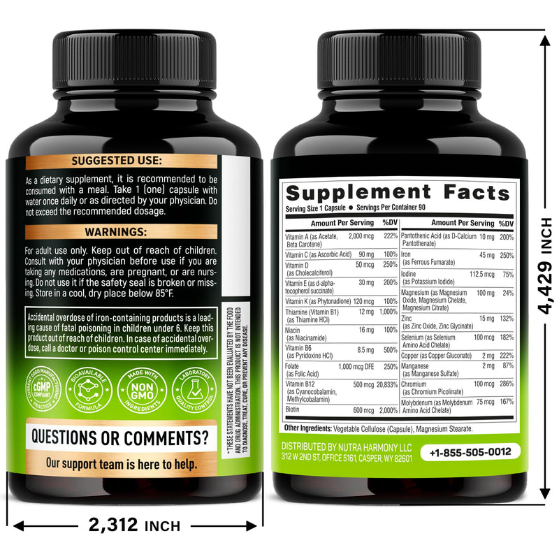 Bariatric Multivitamin with Iron 45mg - 21in1 Bariatric Complex - 90 Caps | Bariatric Vitamins for Women & Men - Lab Tested - Gastric Sleeve Support - Free of Sugar, Gluten & Soy - 1/Day 90 Count (Pack of 1)