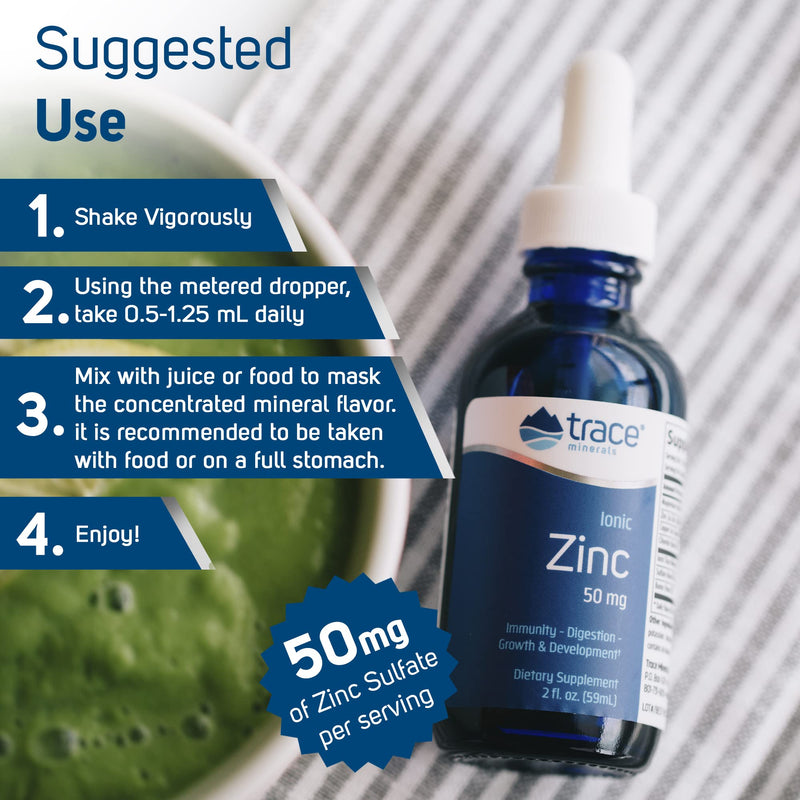 Trace Minerals | Liquid Ionic Zinc | 50 mg Zinc with Magnesium | Supports Immune System, Digestion, Growth, & Development | for Kids and Adults | 45 servings, 2 fl oz (1 Pack) Unflavored 2 Fl Oz (Pack of 1) - BeesActive Australia