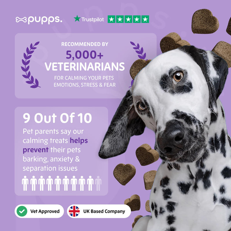 Pupps Calming Dog Treats – 120 Natural Anxiety & Stress Relief Chews | Vet Approved with Hemp, Chamomile & Valerian | Helps Reduce Barking, Separation Anxiety & Hyperactivity | UK Made for All Breeds 120 x Chews
