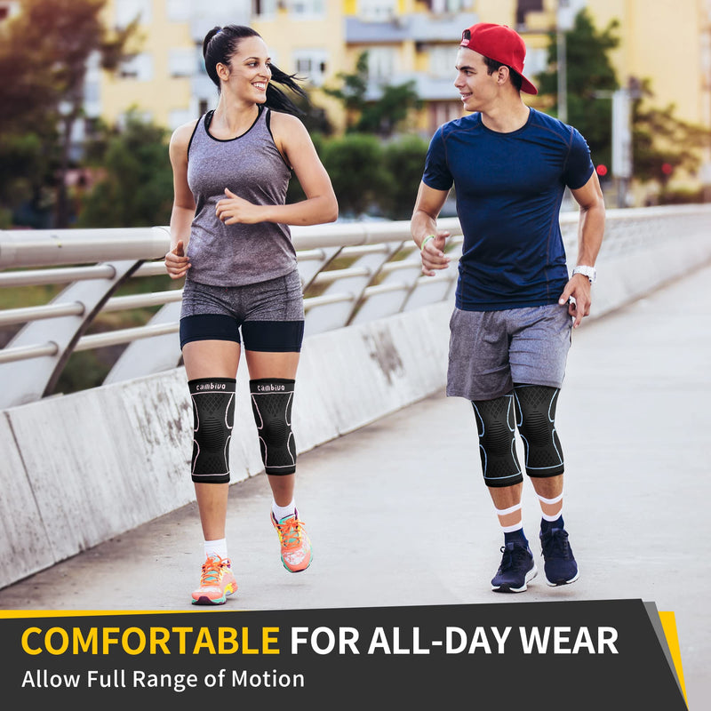 CAMBIVO 2 Pack Knee Brace, Knee Compression Sleeve Support for Men and Women, Knee Pads for Running, Hiking, Meniscus Tear, Arthritis,Joint Pain Relief (Black,Small) Small Black