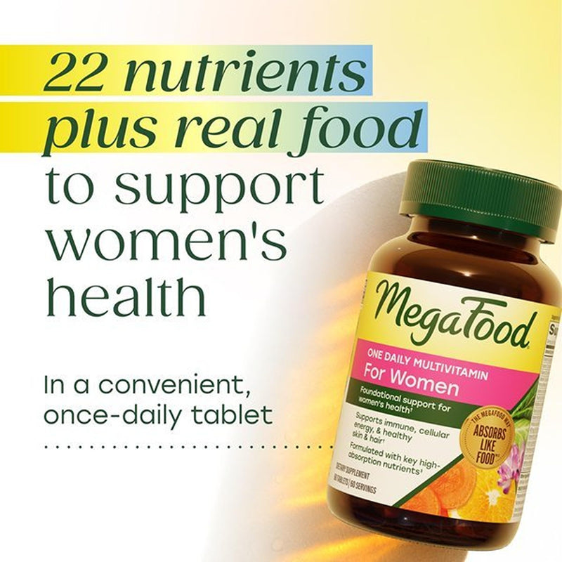 MegaFood One Daily Multivitamin for Women with 22 Nutrients, 90 Tablets | Immune Support, Cellular Energy & Healthy Skin & Hair, Methylfolate, Methylated B12, Iron, C, D3, Vegetarian, 90 Servings Unflavored 90 Count (Pack of 1)