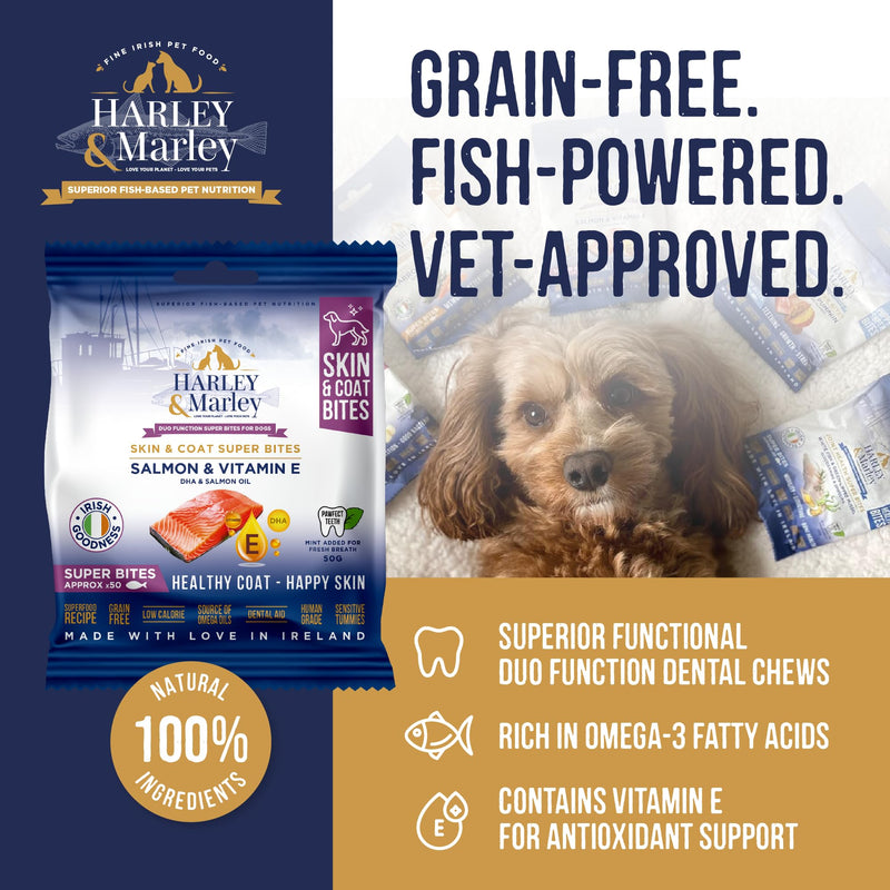 Harley & Marley Skin & Coat Super Bites for Dogs - Natural Dog Skin and Coat Supplement with Salmon, Vitamin E, DHA & Chia Seeds - Supports Healthy Skin, Shine & Coat Condition - 4pk (50/pk) Pack of 4