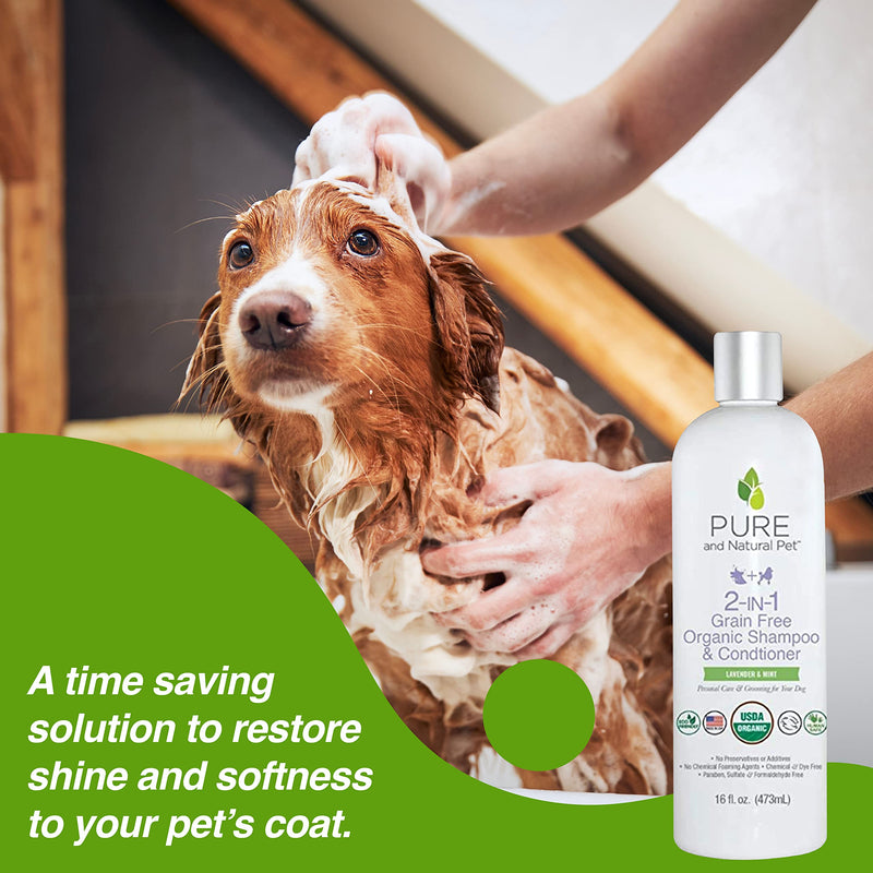 Pure and Natural Pet USDA Certified Organic 2-in-1 Grain Free Shampoo & Conditioner (Lavender & Mint) 16 oz. - BeesActive Australia