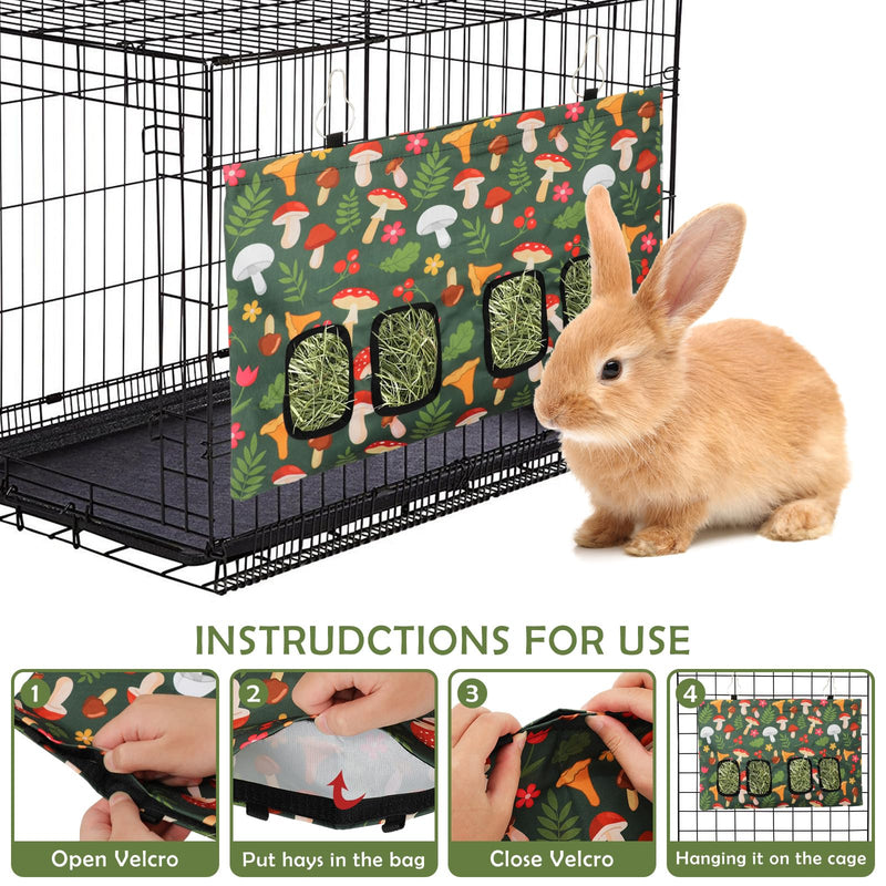 Rabbit Hay Feeder Bag with 4 Holes Mushroom Guinea Pig Hanging Hay Feeding Bag Storage Dispenser for Chinchilla Hamster Bunny Small Animal Pet - BeesActive Australia