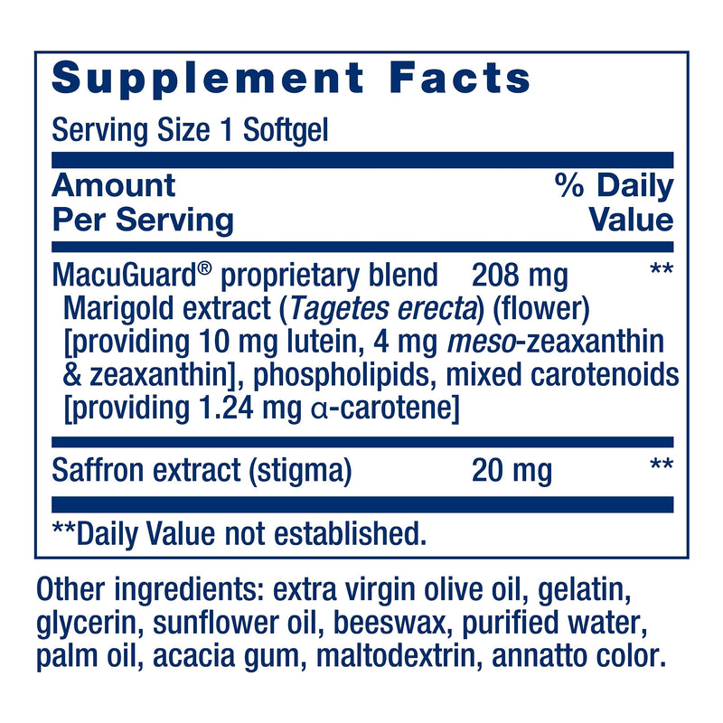 Life Extension MacuGuard Ocular Support with Saffron – Eye Health Supplement for Healthy Vision – with Lutein, Meso-zeaxanthin, zeaxanthin, Saffron – Gluten-Free, Non-GMO – 60 softgels | Eye Health Supplement for Healthy Vision with Lutein, Meso-Zeaxan...