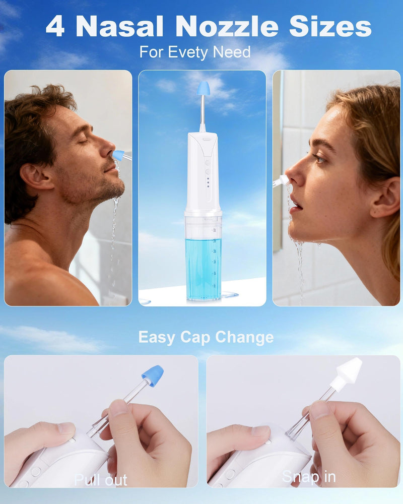 Neti Pot, Nasal Irrigation System, 300ml, 2 Flushing Modes, USB‑C Rechargeable for Sinus Relief, Allergy Care, Portable Nose Washing with Adjustable Flow