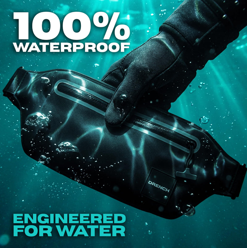 Drench 100% Underwater Waterproof Fanny Pack. Waist Pack. Submersible Waterproof Phone Pouch. Dry Bag for Swimming, Boating, SUP & Snorkelling. Underwater Phone case. Floating Belt Bag Black Fanny Pack - BeesActive Australia