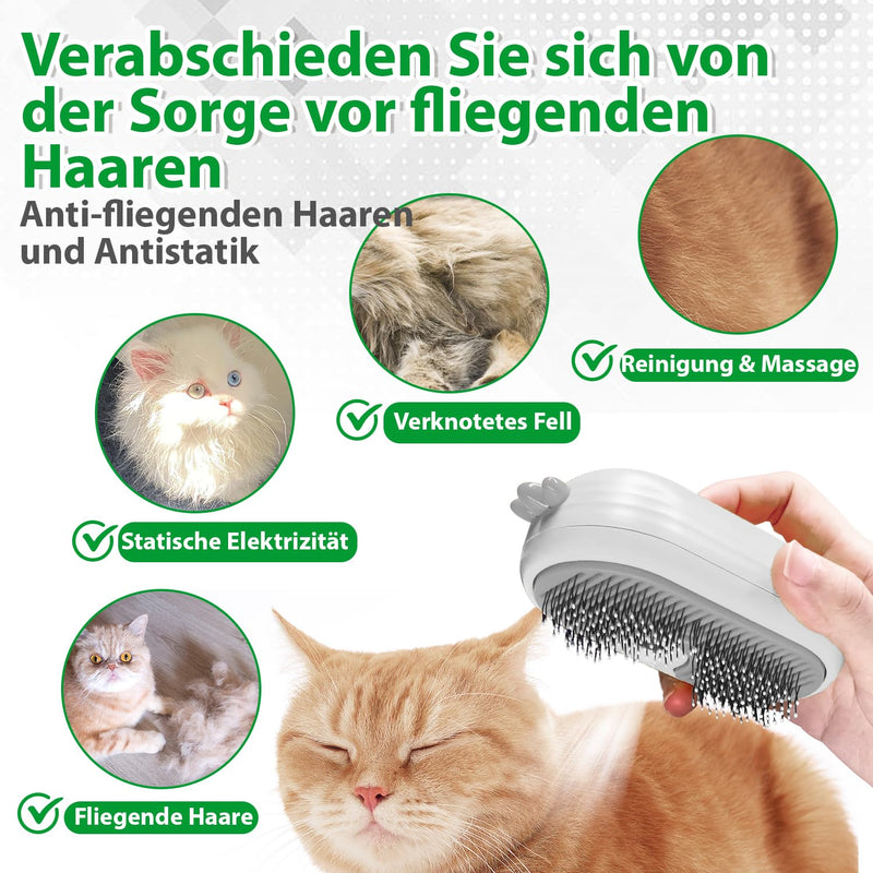 Cat brush with steam and release button, rechargeable steam brush for cats and dogs, spray pet hair brush, massage steamer comb for long hair and short hair to remove loose fur and dirt, white - BeesActive Australia