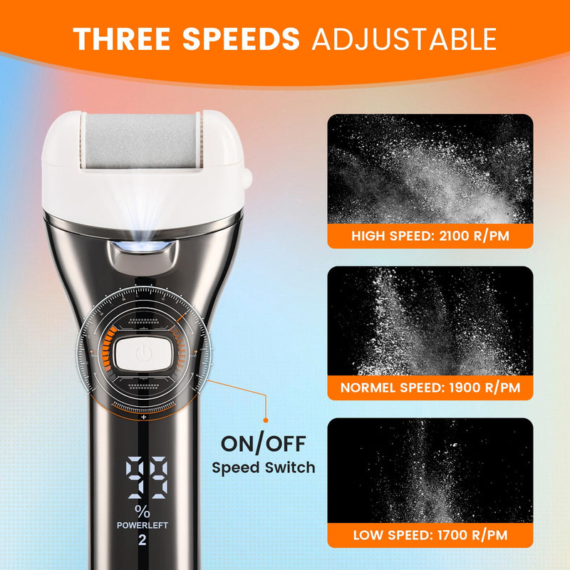 Electric Foot Callus Remover, Rechargeable Portable Electronic Foot File Pedicure Kit, Pedicure Tools for feet, 3 Roller Heads, 3 Speed, Battery Display for Remove Cracked Heels Calluses（BCM-1852） - BeesActive Australia