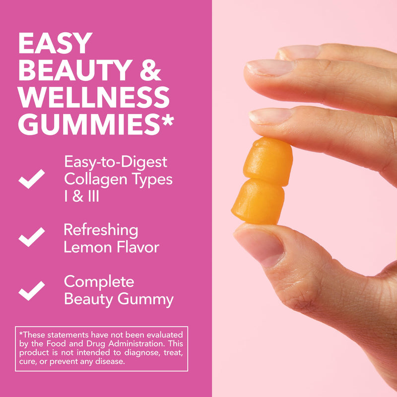 Collagen Gummies With 2500 mcg Biotin, Hair Skin & Nail Support, Lemon | For Women & Men with Biotin, Zinc, Vitamin C & E, Hydrolyzed Collagen, Lemon Flavor, 30 Servings, Hair, Skin & Nail Support 60 Count (Pack of 1)