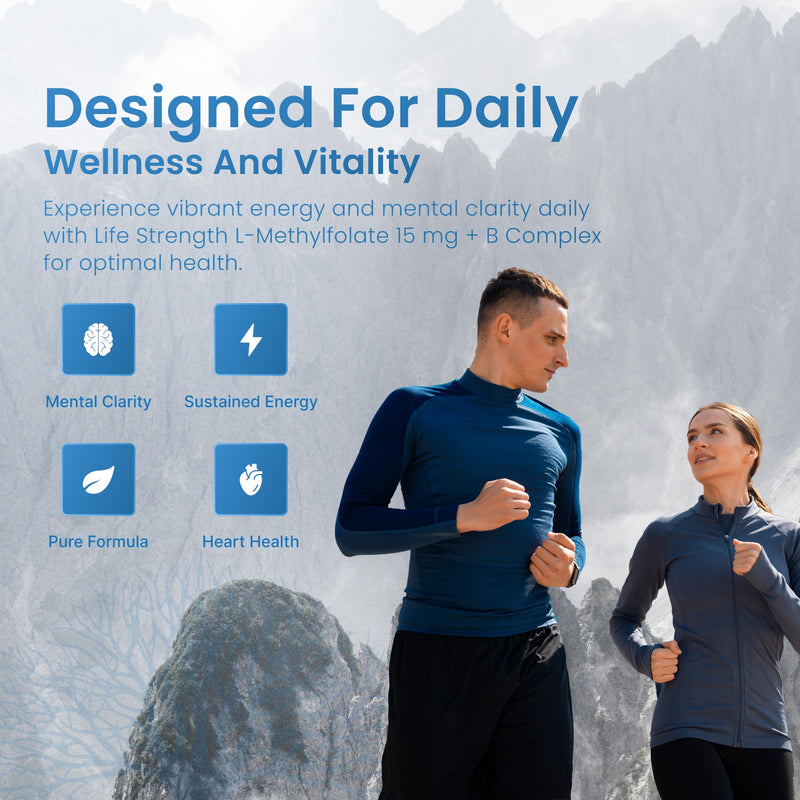 L-Methylfolate 15mg + Vitamin B Complex - 5-MTHF, B6 & B12 Methylcobalamin - 60 Capsules - Professional Strength Active Methyl Folate - Non GMO, Gluten Free, No Fillers (2-Month Supply)