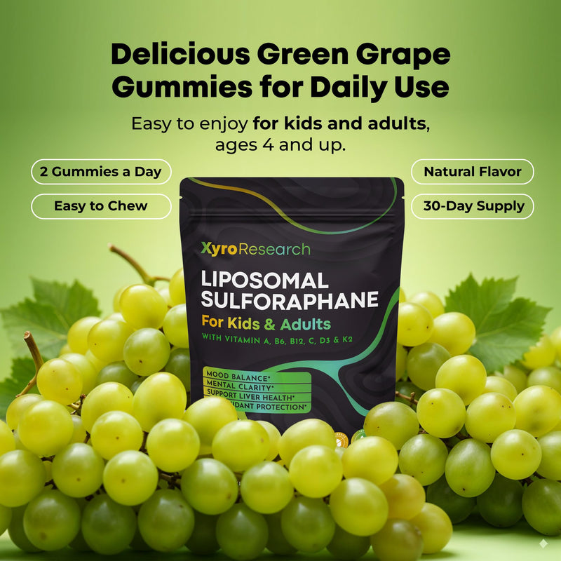 Liposomal Sulforaphane Gummies - 150mg Broccoli Sprout Extract with Vitamins Supplement for Kids Adults - Antioxidant Cellular Health & Liver Detox Support - Non-GMO Vegan Sugar-Free 60 Count (Pack of 1)